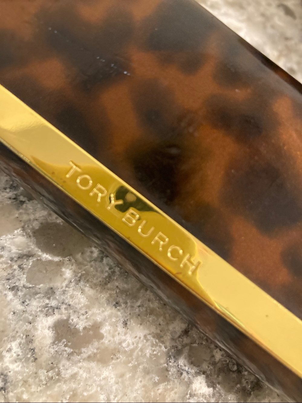 Tory Burch Tortoiseshell Glasses Case with Gold Trim & St Laurent Cloth